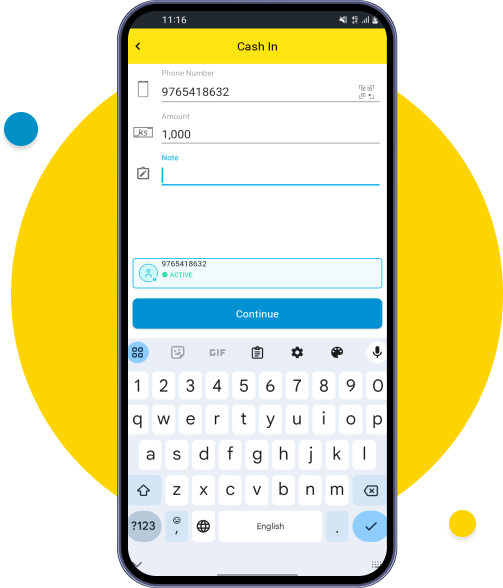 Enter customer’s phone number, amount and note optionally
