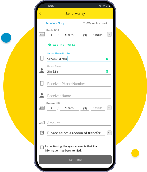 Enter  the sender phone number & name
