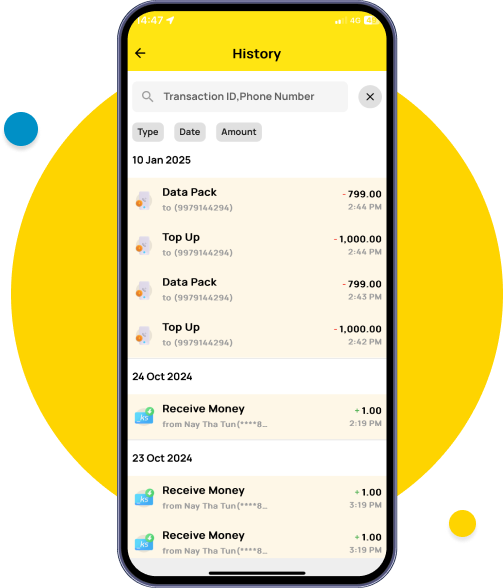 Tap on type, date or amount