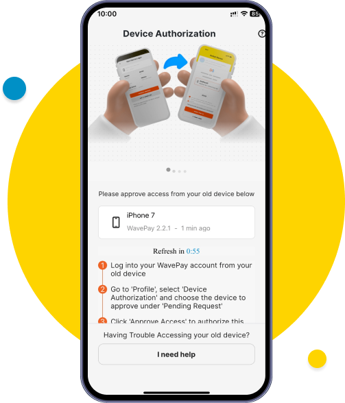 You will see a page requesting access from your new phone to your old phone. Click on ‘Verify with ID’ to authorize the device from your new phone. Note: Authorization must be completed within 24 hours. If you exceed this timeframe, you will need to repeat the process.