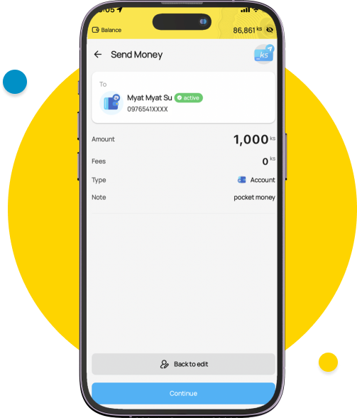 A review page of the transaction will appear and tap “Continue.”