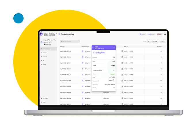 Download transactions by selecting a specific date range.