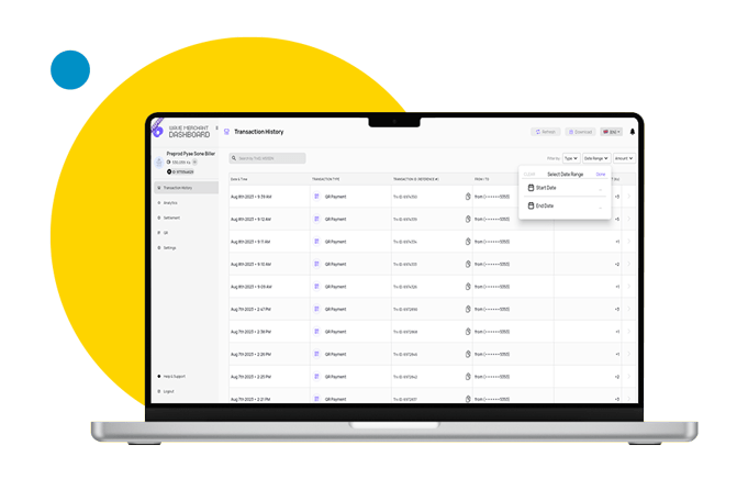 Narrow your transaction history using a custom date range.